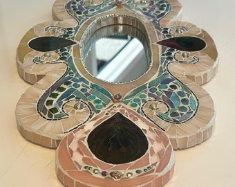 Stained Glass Mirror w/ Peacock Feather Inlays
