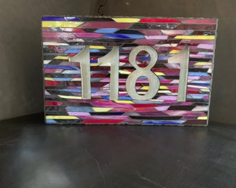 Iluminated Stained Glass Mosaic Address  Number Plaque
