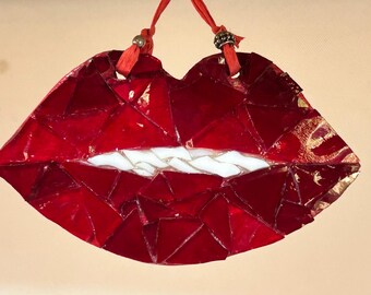 Red Lips Stained Glass Décor Ornament