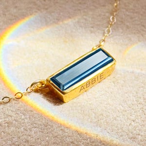 Personalized Sapphire Blue Pendant • September Birth Stone Necklace with Name & Secret Message • Blue Kyanite Custom Engraved Gift for Her