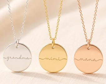 Personalized Grandma Necklace with Grandkids Names, Mimi Nana Mama Disc Necklace, Engraved Grandmother Gift, Sterling Silver Gold Rose Gold