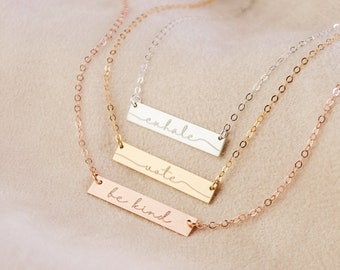 Dainty Custom Engraved Bar Necklace・Inspirational Quote Minimalist Bar Necklace・ Personalized Mantra Necklace・Gold or Silver Gift for Her