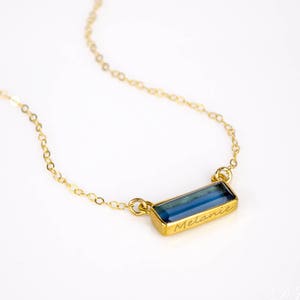 Baguette Birthstone Bar Necklace with Birthstone and Name Necklace Personalized Gold Bar, Blue Kyanite Necklace September Birthstone Adira image 2