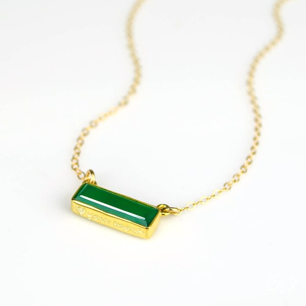 Custom Bar necklace with Birthstone May Green Onyx Bar Necklace, Name Necklace, Dainty Gold  Bar Necklace, Bridesmaids gift Adira Series