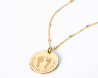 Actual Footprint Necklace with Name・Rose Gold, Gold Filled, Sterling Silver・Newborn Footprints Pendant Necklace・Personalized New Mom Jewelry