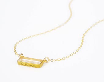 Name Necklace, Adira Series Dainty Clear Quartz Bar Necklace, Gold Gemstone Bar Necklace baguette  Bridesmaids gifts April Birthstone name