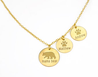 Personalized mama bear necklace with kids names, Mommy bear necklace, mothers day gift for Mom necklace, grandma necklace, name necklace