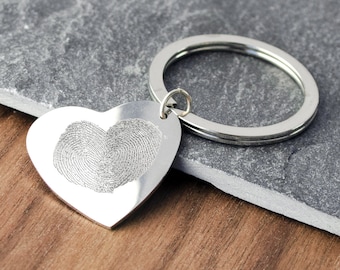 Actual Fingerprint Heart Keychain, Custom Heart Keychain, Anniversary Gift for Her or Him, Love Fingerprint Keychain, Personalized Gift him