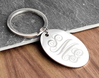 Monogrammed keychain, Personalized gifts for her Mothers Day gift for her actual handwriting keyring engraved gift for him oval keychain