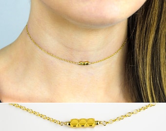 Chain Choker Necklace, Small beaded Necklace, Simple Gold Choker Necklace in Sterling Silver, Rose Gold Filled, Gold Filled, bead choker