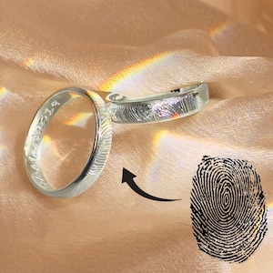 Fingerprint Ring Custom Personalized Eternity Ring • Memorial Gift for Him Handwriting or Fingerprint Jewelry Anniversary Promise Ring [4mm]