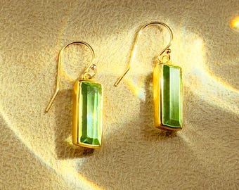 Peridot Bar Earrings • Geometric Gold Dangle Earrings August