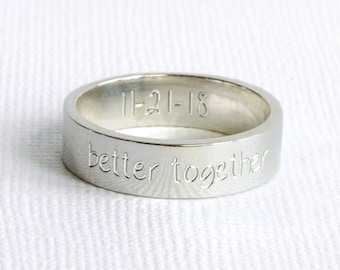 Wide Engraved Ring for Men, Personalized Handwriting Ring Band Mens boyfriend Husband Couples Ring Custom Name Fathers Day Gift for him