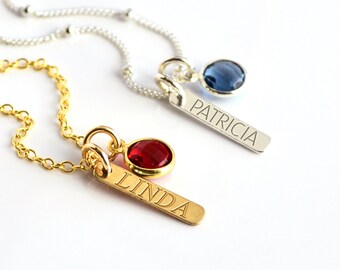 Vertical Bar Necklace Personalized Birthstone Necklace Custom Name Plate Necklace, Birthstone bar necklace, personalized necklace bridesmaid
