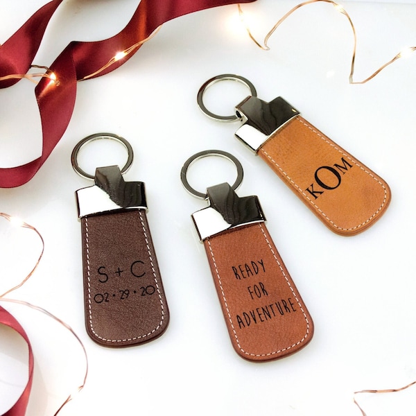 Personalized Leather Keychain, Custom Leather Keychain, Leather Engraved Key Fob, Monogrammed Full Grain Leather key chain, Names symbol
