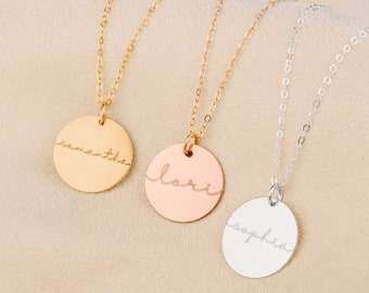 Mothers Day gift for Mom Custom Name Disc Necklace Gift for her Rose gold pendant necklace monogram dainty minimalist silver disc jewelry