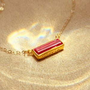 Personalized Ruby Bar Necklace • July Birthstone, Custom Name Pendant with Secret Message, Engraved Gift for Her, Nameplate necklace