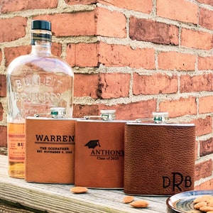 Leather Wrapped Stainless Steel Flask, Engraved Flask, Groomsmen Flask, Groomsman Gift Flask, Gift for Him, Third Anniversary Gift