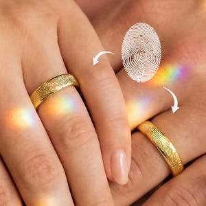 Custom Engraved Fingerprint Ring – Personalized Sterling Silver Promise Ring | In Loving Memory Gift | Fingerprint Jewelry for Couples [R4]