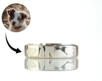Actual Dog Nose Print Wide Ring, Men's Ring or Thumb Ring, Pet Loss Ring, Rose Gold Sterling Silver Ring Custom Engraved Dog Nose Name Ring