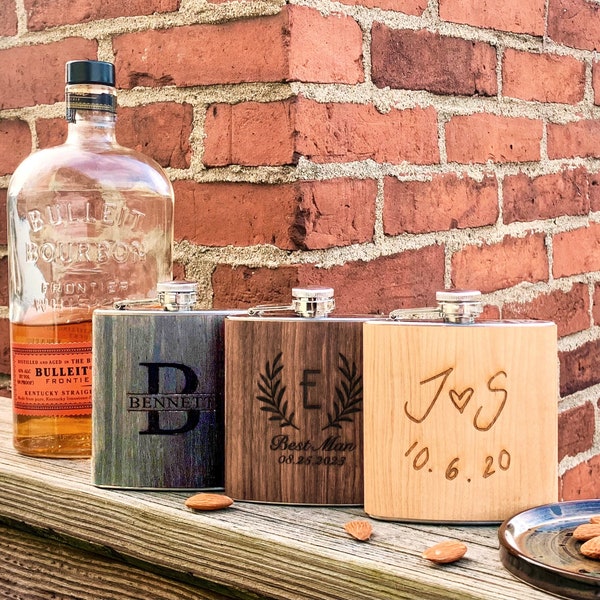 Wood Flask, Wooden Flask, Personalized Flask, Engraved Flask, Groomsmen Flask, Groomsman Gift Flask, Groomsmen Flask Set, Gift for Him