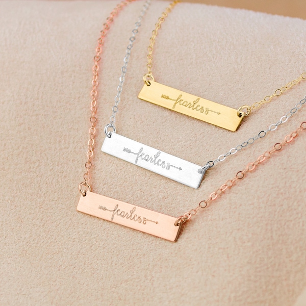 Fearless Necklace, Fearless Bar, Inspirational Quote, Mothers Day Gift Positive Gift, mantra necklace Bridesmaid necklace Graduation gift