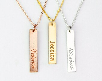 Vertical Bar Necklace Personalized Name Bar Necklace nameplate necklace Initial Bar Necklace in Sterling Silver Gold Filled Rose Gold Filled