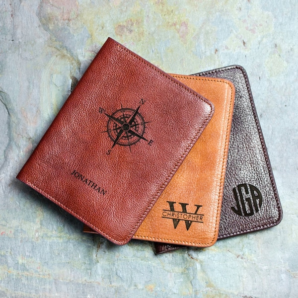 Personalized Leather Passport Cover・Genuine Leather Passport Holder・Graduation Gift・Custom Engraved Travel Wallet・Mothers Day Gift him