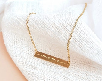 Personalized Mama Necklace・Gold Engraved Name Necklace Dainty Necklace • Custom Mother's Necklace Valentines Day Gift for Mom Rose Gold Bar