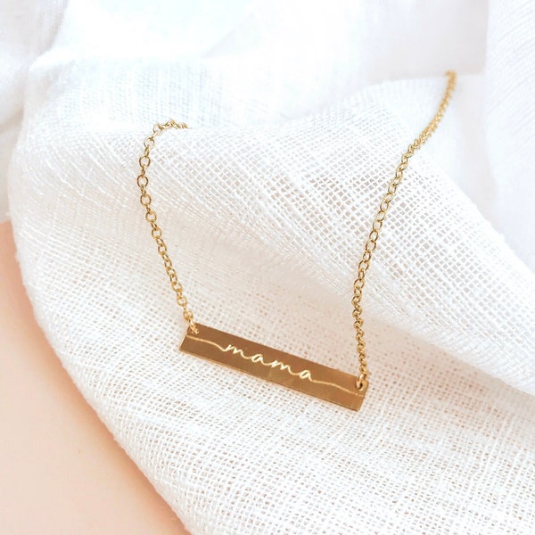 Personalized Mama Necklace・Gold Engraved Name Necklace Dainty Necklace • Custom Mother's Necklace mothers day gift for Mom Rose Gold Bar