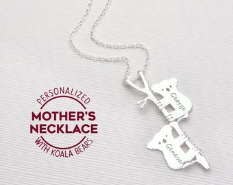 Collier d’ours de Koala pour maman, collier personnalisé de nom pour la maman de deux collier, collier d’ours de maman bébé collier d’ours animal de collier de koala