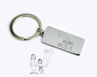 Actual Child's Drawing Keychain, Kids Drawing Keychain, Gift for Dad from Son or Daughter, Personalized Drawing Keychain, Handwriting Gift