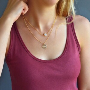 White Druzy Layering Necklace Set with Engraved Name, Double Strand Necklace, Personalized Name Necklace Set, Drusy Bridesmaid Gift for her