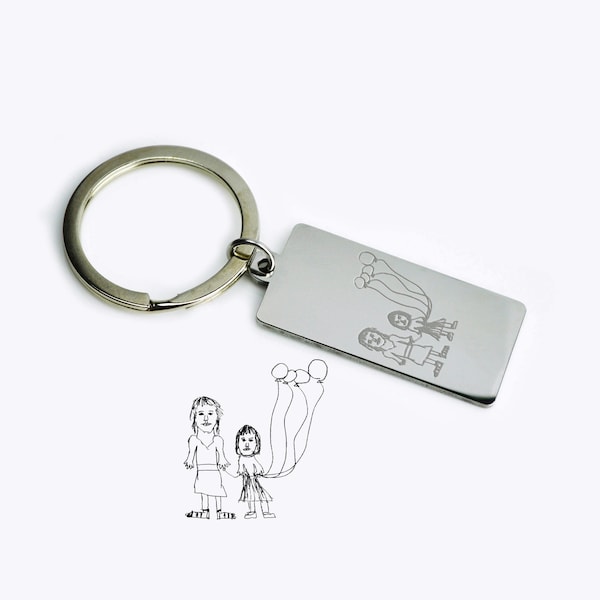 Actual Child's Drawing Keychain, Kids Drawing Keychain, Gift for Dad from Son or Daughter, Personalized Drawing Keychain, Handwriting Gift