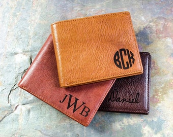 Personalized Leather Wallet Monogram Genuine Leather Wallet for Men with Monogram Signature Drawing mothers day gift from Wife for Dad