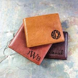 Portefeuille en cuir personnalisé monogramme portefeuille en cuir véritable pour homme avec dessin signature monogramme cadeau de Noël de la femme pour papa