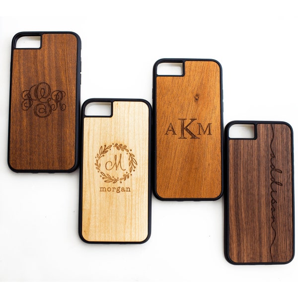 Personalized Wooden Phone Case Laser Engraved Wooden Case Monogram iPhone 6/ 7/ 8 & Plus /X XS Samsung Galaxy S8/S9/S10/S21/Note 10+5G