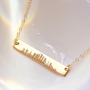 City Skyline Custom Bar Necklace • Choose San Francisco, New York, Paris, Home City Necklace Map Customized Bar Pendant Engraved Travel Gift