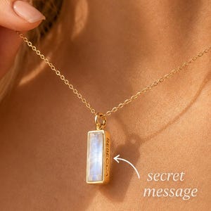 Moonstone Bar Necklace, Personalized June Birthstone Necklace, Hidden Message Vertical Baguette Necklace, Gift for Her, Bridesmaid Gift