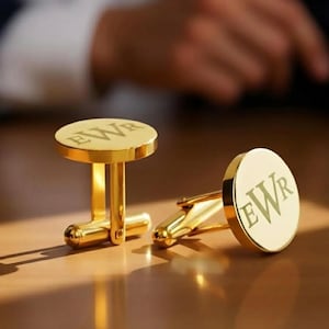Custom Engraved Cufflinks for Men • Personalized Monogram Cuff Links, Wedding Groom Groomsmen Gift Valentines Day, Silver or Gold Cufflinks