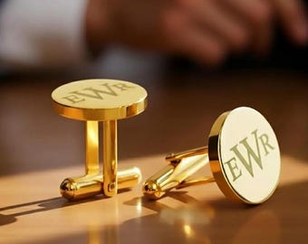 Custom Engraved Cufflinks for Men • Personalized Monogram Cuff Links, Wedding Groom Groomsmen Gift Valentines Day, Silver or Gold Cufflinks