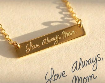 Actual Handwriting Bar Necklace, Custom Engraved Signature Necklace, Personalized Memorial Jewelry, Mother’s Day Gift for Mom [530]