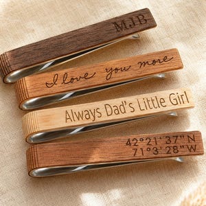 Personalized Wood Tie Clip, Custom Handwriting Tie Bar, Coordinates or Monogram, Groomsmen Gift, 5th Anniversary Gift for Him