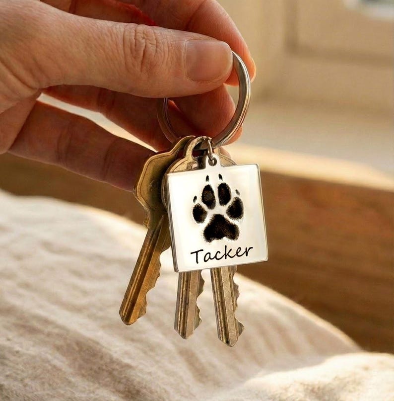 Personalisierter Schlüsselanhänger mit Pfotenabdruck, individueller Schlüsselanhänger mit Haustiernamen, Erinnerungsgeschenk für Hund oder Katze, Andenken an ein verstorbenes Haustier, Geschenk für Tierhalterinnen, 25 mm Anhänger Bild 8
