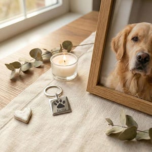 Personalisierter Schlüsselanhänger mit Pfotenabdruck, individueller Schlüsselanhänger mit Haustiernamen, Erinnerungsgeschenk für Hund oder Katze, Andenken an ein verstorbenes Haustier, Geschenk für Tierhalterinnen, 25 mm Anhänger Bild 7