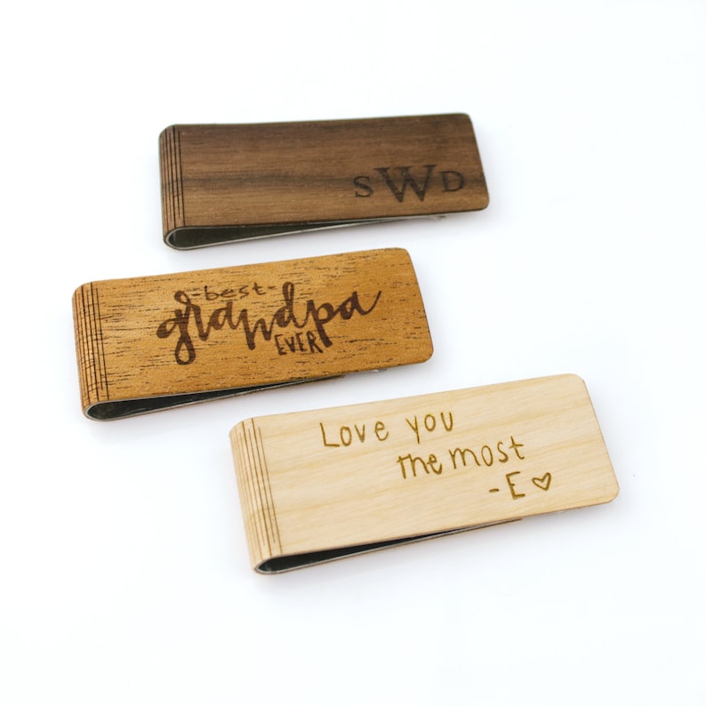 Fathers Day Gift for Him Personalized Wood Money Clip with Custom Engraving for 5th Anniversary Groomsmen Boyfriend Gift for Husband Dad image 4