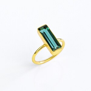 Green Tourmaline Bar Ring, October Birthstone Ring, Geometric Ring Modern Ring, Gemstone Vertical Bar October Ring Birthday gift Adira Ring
