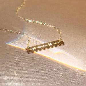 Sparkly heartbeat necklace with rainbow light; custom engraved baby heart rate soundwave, dainty bar pendant; sentimental pregnancy keepsake, memorial or rainbow baby gift; gold or silver, adjustable 16–18" chain, hypoallergenic, tarnish resistant.