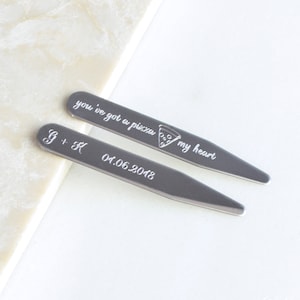 Custom Stainless Steel Men&#39;s Collar Stays • Engraved with Actual Handwriting or Text • Personalized Tuxedo Tie Suit Stays • Men Wedding Gift