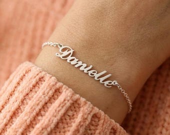 Personalized Name Plate Bracelet, Custom Script Name Bracelet, Dainty Gold or Silver Nameplate Bracelet, Bridesmaid Gift, Gift for Her